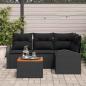 Preview: 5-teiliges Garten Sofa Set mit Kissen Schwarz Poly Rattan Akazie