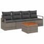 Preview: 5-teiliges Garten-Sofa-Set mit Kissen Grau Poly Rattan Akazie, 2-Sitzer Garten-Sofa mit Kissen Grau Poly Rattan