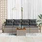 Preview: 5-teiliges Garten-Sofa-Set mit Kissen Grau Poly Rattan Akazie, 2-Sitzer Garten-Sofa mit Kissen Grau Poly Rattan