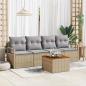 Preview: ARDEBO.de - 5-teiliges Garten-Sofa-Set mit Kissen Beige Poly Rattan Akazie, 2-Sitzer Garten-Sofa mit Kissen Beige Poly Rattan
