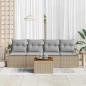Preview: 5-teiliges Garten-Sofa-Set mit Kissen Beige Poly Rattan Akazie, 2-Sitzer Garten-Sofa mit Kissen Beige Poly Rattan