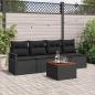 Preview: ARDEBO.de - 5-teiliges Garten Sofa Set mit Kissen Schwarz Poly Rattan Akazie, 2-Sitzer Garten Sofa mit Kissen Schwarz Poly Rattan