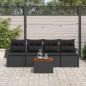 Preview: 5-teiliges Garten Sofa Set mit Kissen Schwarz Poly Rattan Akazie, 2-Sitzer Garten Sofa mit Kissen Schwarz Poly Rattan