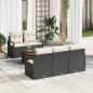 Preview: ARDEBO.de - 6-teiliges Garten Sofa Set mit Kissen Schwarz Poly Rattan Akazie, 2-Sitzer Garten Sofa mit Kissen Schwarz Poly Rattan