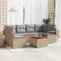 Preview: ARDEBO.de - 7-teiliges Garten-Sofa-Set mit Kissen Beige Poly Rattan Akazie, 2-Sitzer Garten-Sofa mit Kissen Beige Poly Rattan