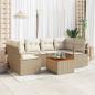 Preview: ARDEBO.de - 7-teiliges Garten-Sofa-Set mit Kissen Beige Poly Rattan Akazie, 2-Sitzer Garten-Sofa mit Kissen Beige Poly Rattan