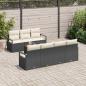 Preview: 8-teiliges Garten-Sofa-Set mit Kissen in Schwarz aus Poly-Rattan und Akazie, 2-Sitzer Garten-Sofa mit Kissen in Schwarz aus Poly-Rattan
