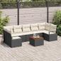 Preview: ARDEBO.de - 8-teiliges Garten-Sofa-Set mit Kissen Schwarz Poly-Rattan Akazie, 2-Sitzer Garten-Sofa mit Kissen Schwarz Poly-Rattan