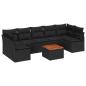 Preview: 8-teiliges Garten-Sofa-Set mit Kissen Schwarz Poly-Rattan Akazie, 2-Sitzer Garten-Sofa mit Kissen Schwarz Poly-Rattan