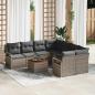Preview: ARDEBO.de - 9-teiliges Garten-Sofa-Set mit Kissen Grau Poly Rattan Akazie, 2-Sitzer Garten-Sofa mit Kissen Grau Poly Rattan