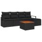 Preview: 6-teiliges Garten-Sofa-Set mit Kissen Schwarzes Poly-Rattan Akazie, 2-Sitzer Garten-Sofa mit Kissen Schwarzes Poly-Rattan