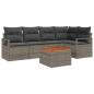 Preview: 6-teiliges Garten Sofaset mit Kissen Grau Poly Rattan Akazie, 2-Sitzer Garten Sofa mit Kissen Grau Poly Rattan