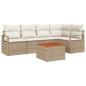Preview: 6-teiliges Garten Sofa Set mit Kissen Beige Poly Rattan Akazie, 2-Sitzer Garten Sofa mit Kissen Beige Poly Rattan