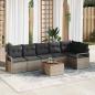 Preview: ARDEBO.de - 7-teilige Garten Sofa Set mit Kissen Grau Poly Rattan Akazie, 2-Sitzer Garten Sofa mit Kissen Grau Poly Rattan