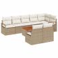 Preview: 9-teiliges Garten Sofa Set mit Kissen Beige Poly Rattan Akazie, 2-Sitzer Garten Sofa mit Kissen Beige Poly Rattan