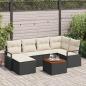 Preview: ARDEBO.de - 7-teiliges Garten Sofa Set mit Kissen Schwarz Poly Rattan Akazie, 2-Sitzer Garten Sofa mit Kissen Schwarz Poly Rattan