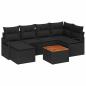 Preview: 7-teiliges Garten Sofa Set mit Kissen Schwarz Poly Rattan Akazie, 2-Sitzer Garten Sofa mit Kissen Schwarz Poly Rattan