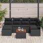 Preview: 7-teiliges Garten Sofa Set mit Kissen Schwarz Poly Rattan Akazie, 2-Sitzer Garten Sofa mit Kissen Schwarz Poly Rattan