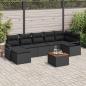 Preview: ARDEBO.de - 8-teiliges Garten-Sofa-Set mit Kissen Schwarz Poly-Rattan Akazie, 2-Sitzer Garten-Sofa mit Kissen Schwarz Poly-Rattan