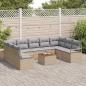 Preview: 10-teiliges Garten-Sofa-Set mit Kissen Beige Poly Rattan Akazie, 2-Sitzer Garten-Sofa mit Kissen Beige Poly Rattan