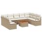 Preview: 10-teiliges Garten-Sofa-Set mit Kissen Beige Poly-Rattan Akazie, 2-Sitzer Garten-Sofa mit Kissen Beige Poly-Rattan