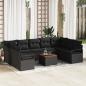 Preview: ARDEBO.de - 10-teiliges Garten Sofa Set mit Kissen Schwarz Poly Rattan Akazie, 2-Sitzer Garten Sofa mit Kissen Schwarz Poly Rattan