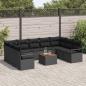 Preview: 10-teiliges Garten Sofa Set mit Kissen Schwarz Poly Rattan Akazie, 2-Sitzer Garten Sofa mit Kissen Schwarz Poly Rattan