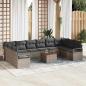 Preview: ARDEBO.de - 11-teiliges Garten Sofaset mit Kissen Grau Poly Rattan Akazie, 2-Sitzer Garten Sofa mit Kissen Grau Poly Rattan
