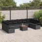 Preview: 11-teiliges Garten Sofa Set mit Kissen Schwarz Poly Rattan Akazie, 2-Sitzer Garten Sofa mit Kissen Schwarz Poly Rattan