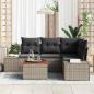 Preview: 5-teiliges Garten-Sofa-Set mit Kissen Grau Poly Rattan Akazie