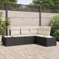 Preview: ARDEBO.de - 4-teiliges Garten Sofa Set mit Kissen Schwarz Poly Rattan Akazie