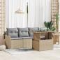 Preview: ARDEBO.de - 5-teiliges Garten Sofa Set mit Kissen Beige Poly Rattan, 2-Sitzer Garten Sofa mit Kissen Beige Poly Rattan