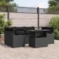Preview: ARDEBO.de - 7-teiliges Garten Sofa Set mit Kissen Schwarz Poly Rattan, 2-Sitzer Garten Sofa mit Kissen Schwarz Poly Rattan