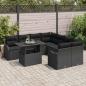 Preview: 9-teiliges Garten Sofa Set mit Kissen schwarzes Poly Rattan, 2-Sitzer Garten Sofa mit Kissen schwarzes Poly Rattan