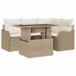 Preview: 5-teiliges Garten Sofa Set mit Kissen Beige Poly Rattan, 2-Sitzer Garten Sofa mit Kissen Beige Poly Rattan