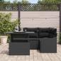 Preview: 5-teiliges Garten-Sofa-Set mit Kissen aus schwarzem Poly-Rattan, 2-Sitzer Garten-Sofa mit Kissen aus schwarzem Poly-Rattan