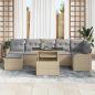 Preview: 8-teiliges Garten Sofa Set mit Kissen Beige Poly Rattan, 2-Sitzer Garten Sofa mit Kissen Beige Poly Rattan
