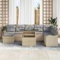 Preview: 9-teiliges Garten Sofa Set mit Kissen Beige Poly Rattan, 2-Sitzer Garten Sofa mit Kissen Beige Poly Rattan