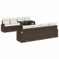 Preview: Garten-Sofa-Set mit Kissen 7 pcs Braun Poly Rattan
