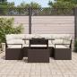 Preview: 7-teiliges Garten-Sofa-Set mit Kissen in Braun aus Poly Rattan, 2-Sitzer Garten-Sofa mit Kissen in Braun aus Poly Rattan