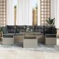 Preview: 8-teiliges Garten Sofa Set mit Kissen Hellgrau Poly Rattan, 2-Sitzer Garten Sofa mit Kissen Grau Poly Rattan