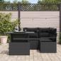 Preview: 5-teiliges Garten Sofa Set mit Kissen, schwarzes Poly Rattan, 2-Sitzer Garten Sofa mit Kissen, schwarzes Poly Rattan