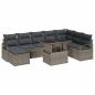 Preview: 9-teiliges Garten Sofa Set mit Kissen Grau Poly Rattan, 2-Sitzer Garten Sofa mit Kissen Grau Poly Rattan