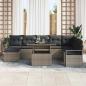 Preview: 9-teiliges Garten Sofa Set mit Kissen Grau Poly Rattan, 2-Sitzer Garten Sofa mit Kissen Grau Poly Rattan