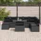 Preview: 9-teiliges Garten Sofaset mit Kissen Schwarz Poly Rattan, 2-Sitzer Garten Sofa mit Kissen Schwarz Poly Rattan