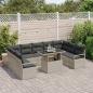 Preview: 10-teiliges Garten-Sofa-Set mit Kissen Hellgrau Poly Rattan, 2-Sitzer Garten-Sofa mit Kissen Grau Poly Rattan
