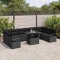 Preview: 11-teiliges Garten Sofa Set mit Kissen Schwarzes Poly Rattan, 2-Sitzer Garten Sofa mit Kissen Schwarzes Poly Rattan