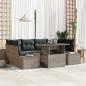 Preview: ARDEBO.de - 7-teiliges Garten Sofa Set mit Kissen Grau Poly Rattan