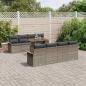 Preview: 9-teiliges Garten Sofa Set mit Kissen Grau Poly Rattan Akazie