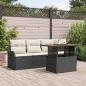 Preview: ARDEBO.de - 5-teiliges Garten-Sofa-Set mit Kissen Schwarz Poly Rattan Akazie, 2-Sitzer Garten-Sofa mit Kissen Schwarz Poly Rattan